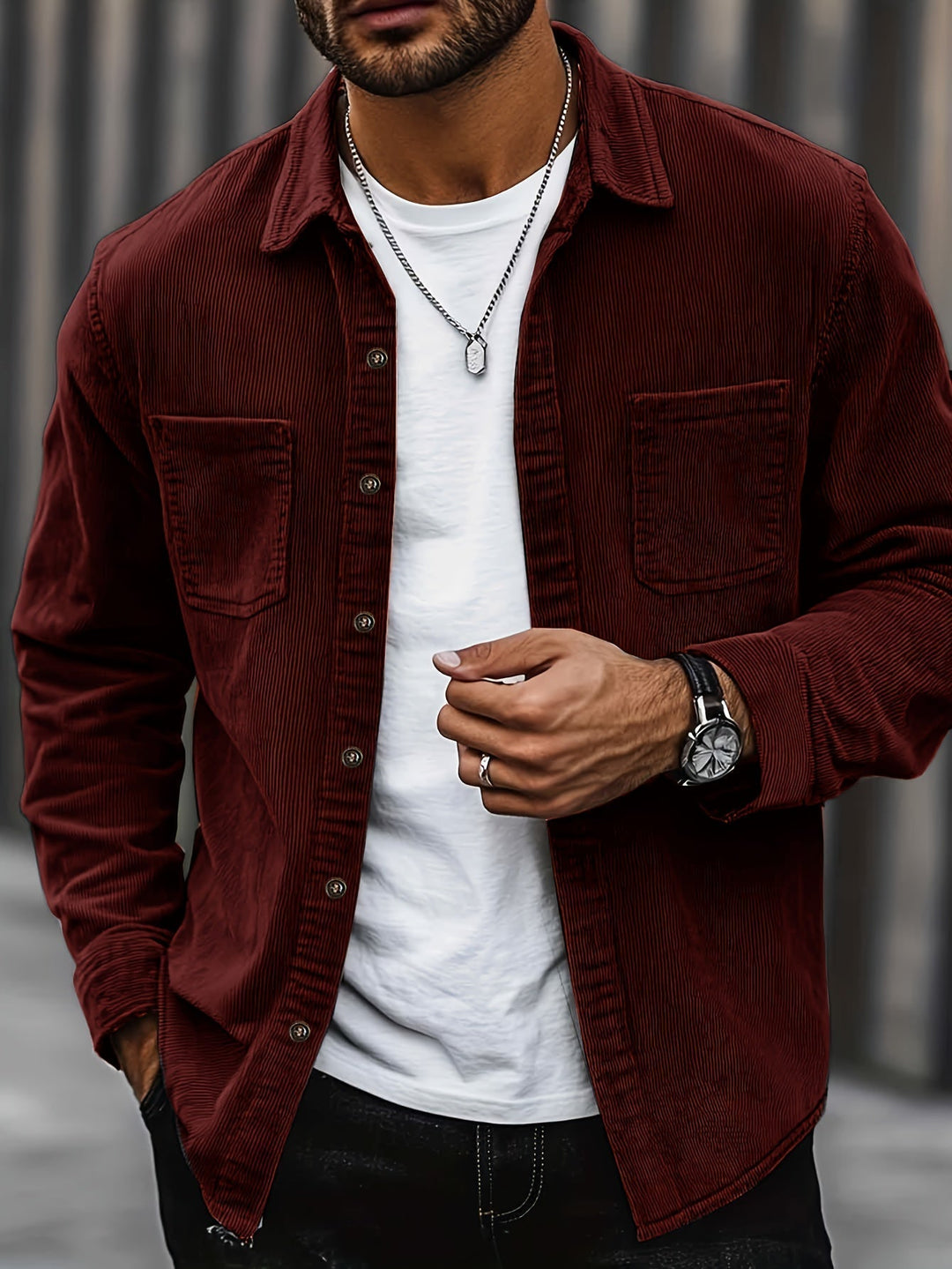 Bryce | Herren Langarm-Overshirt mit Taschen und Knöpfen
