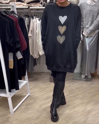 Francine™ - Damen Langarm Herzmuster Sweatshirt