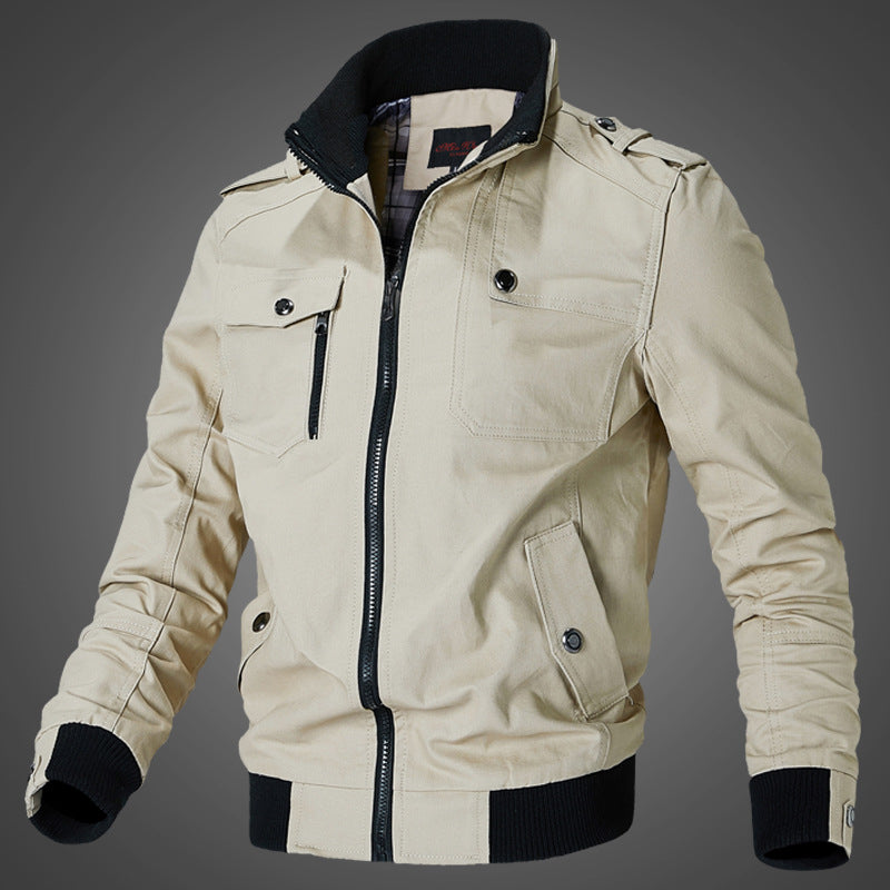 Herren Canvas-Bomberjacke mit Rippbündchen und Brusttaschen