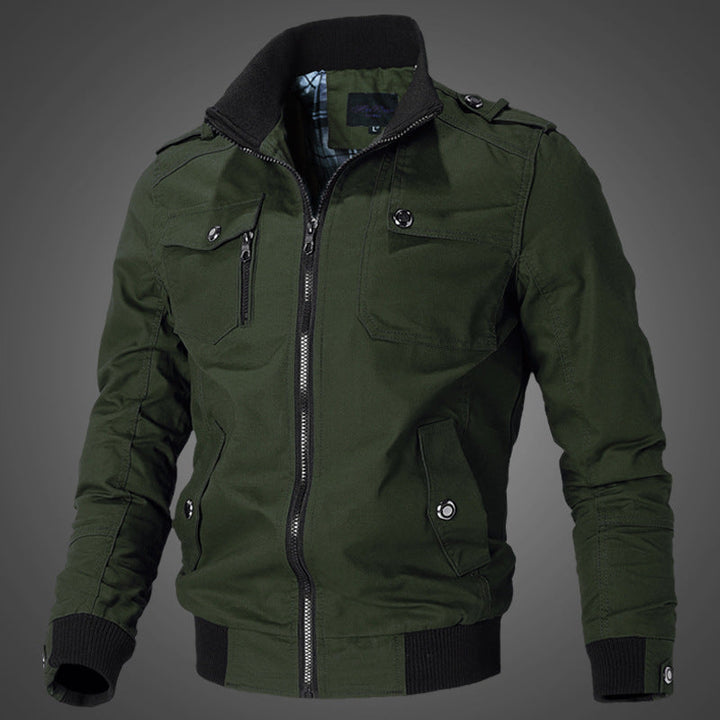 Herren Canvas-Bomberjacke mit Schulterklappen und Front-Reißverschluss