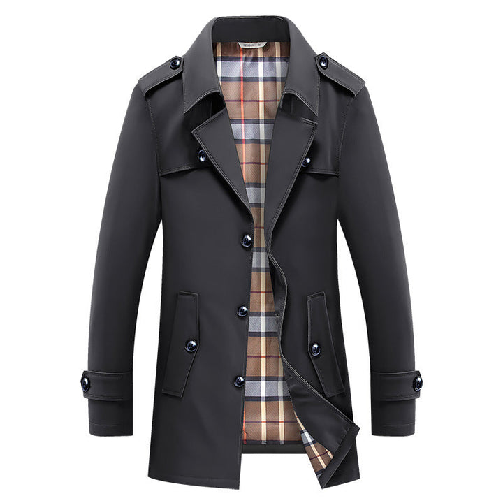 Herren Trenchcoat mit kariertem Innenfutter und Schulterklappen