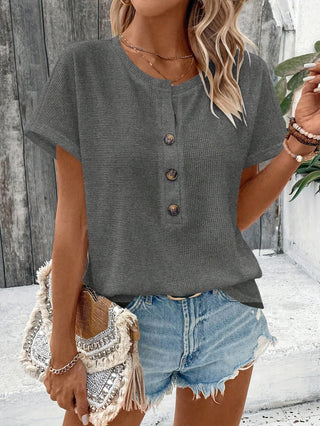 Freyja™ - Schickes Henley-Hals T-Shirt