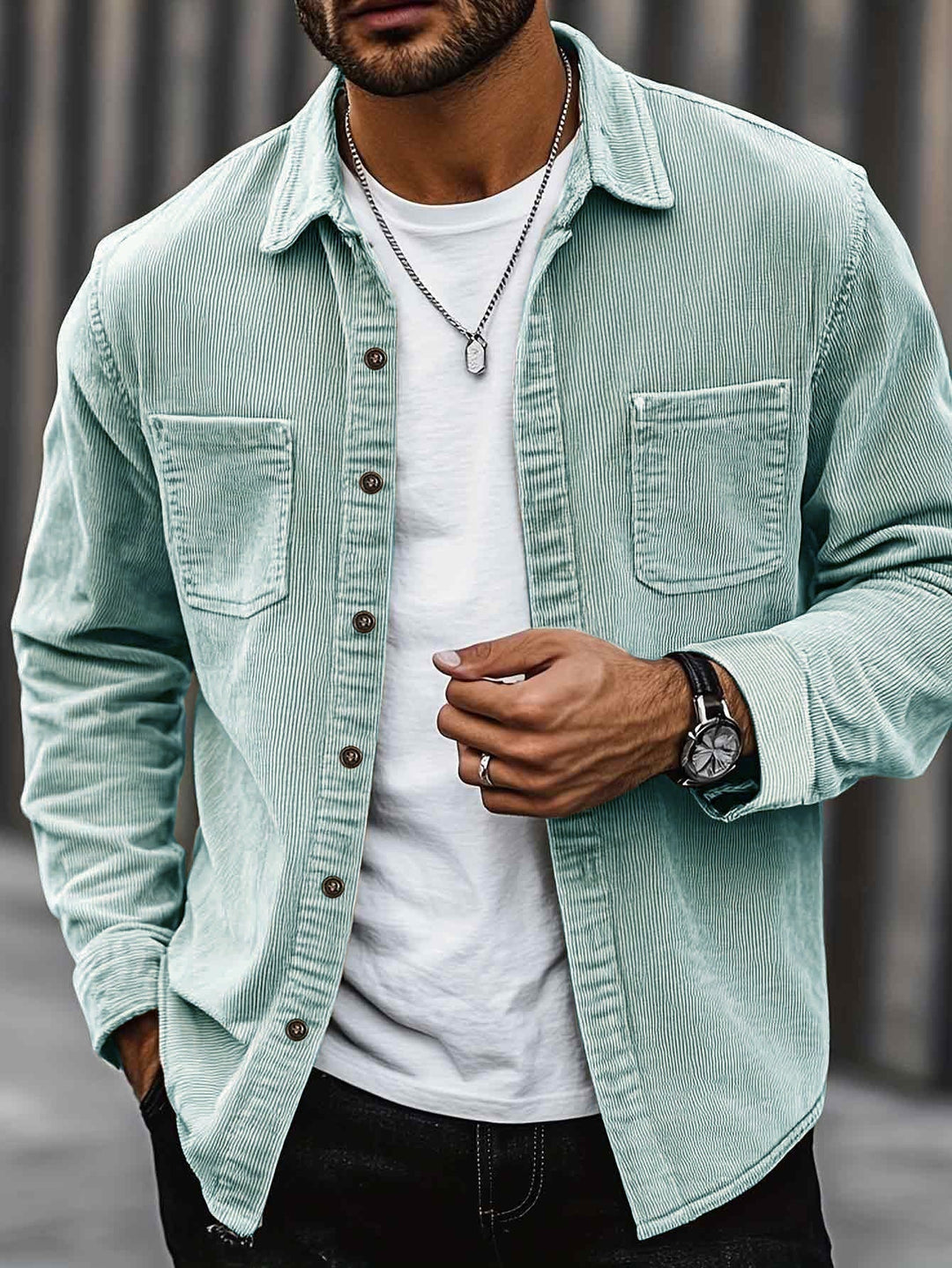 Johan | Herren Hemdjacke mit Knöpfen und Taschen