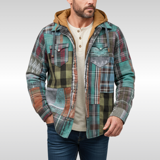 Rowan | Herren Karo-Jacke mit Kapuze, Taschen und Knöpfen