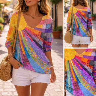Retro Buntes Patchwork T-Shirt