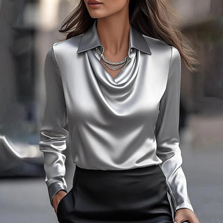 Olive™ - Elegante Satinbluse mit drapiertem Ausschnitt