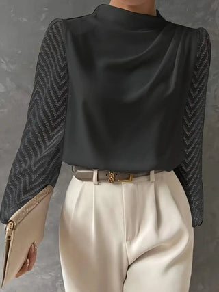 Samanta® | Bluse mit Illusionsärmeln und gerafftem Mocha-Ausschnitt