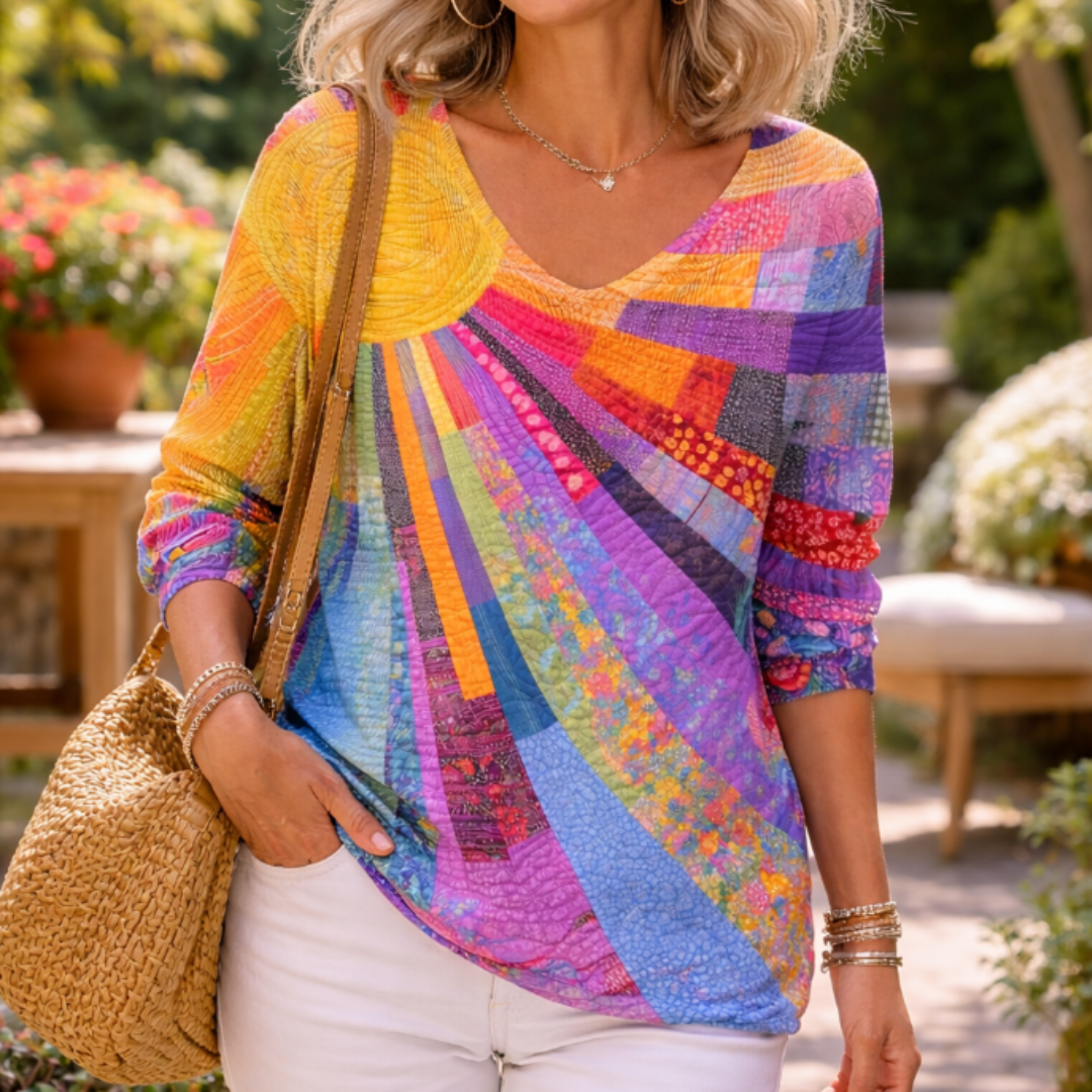 Retro Buntes Patchwork T-Shirt