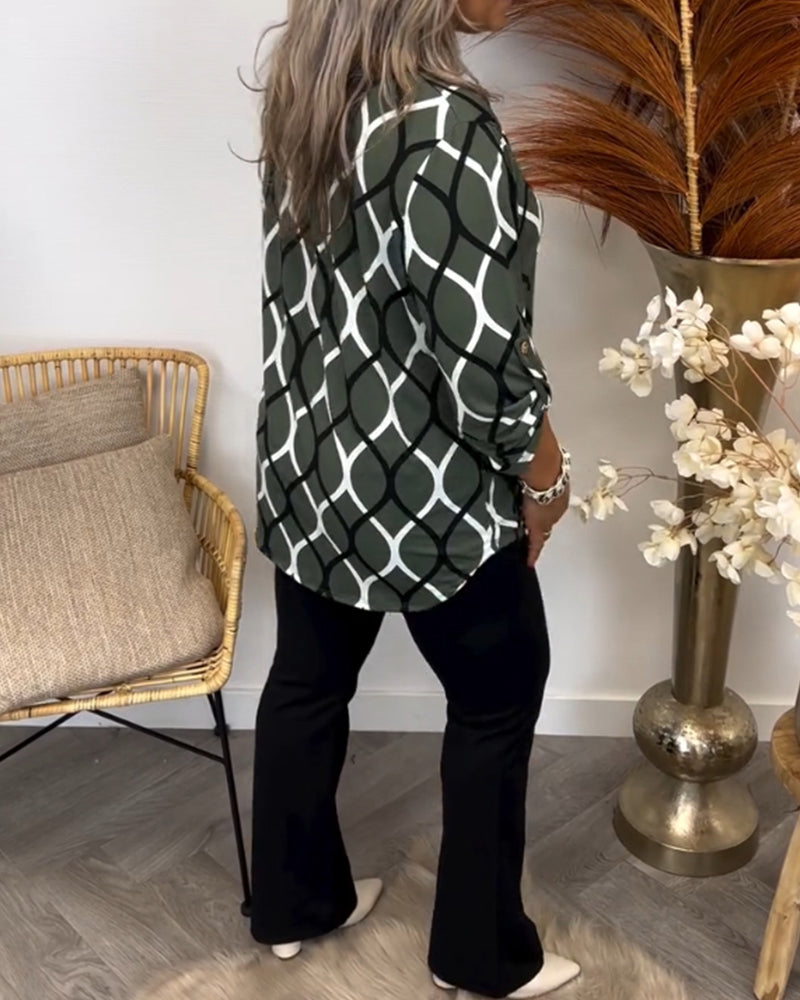 Amelia™ - Lässige gemusterte Bluse mit langen Ärmeln