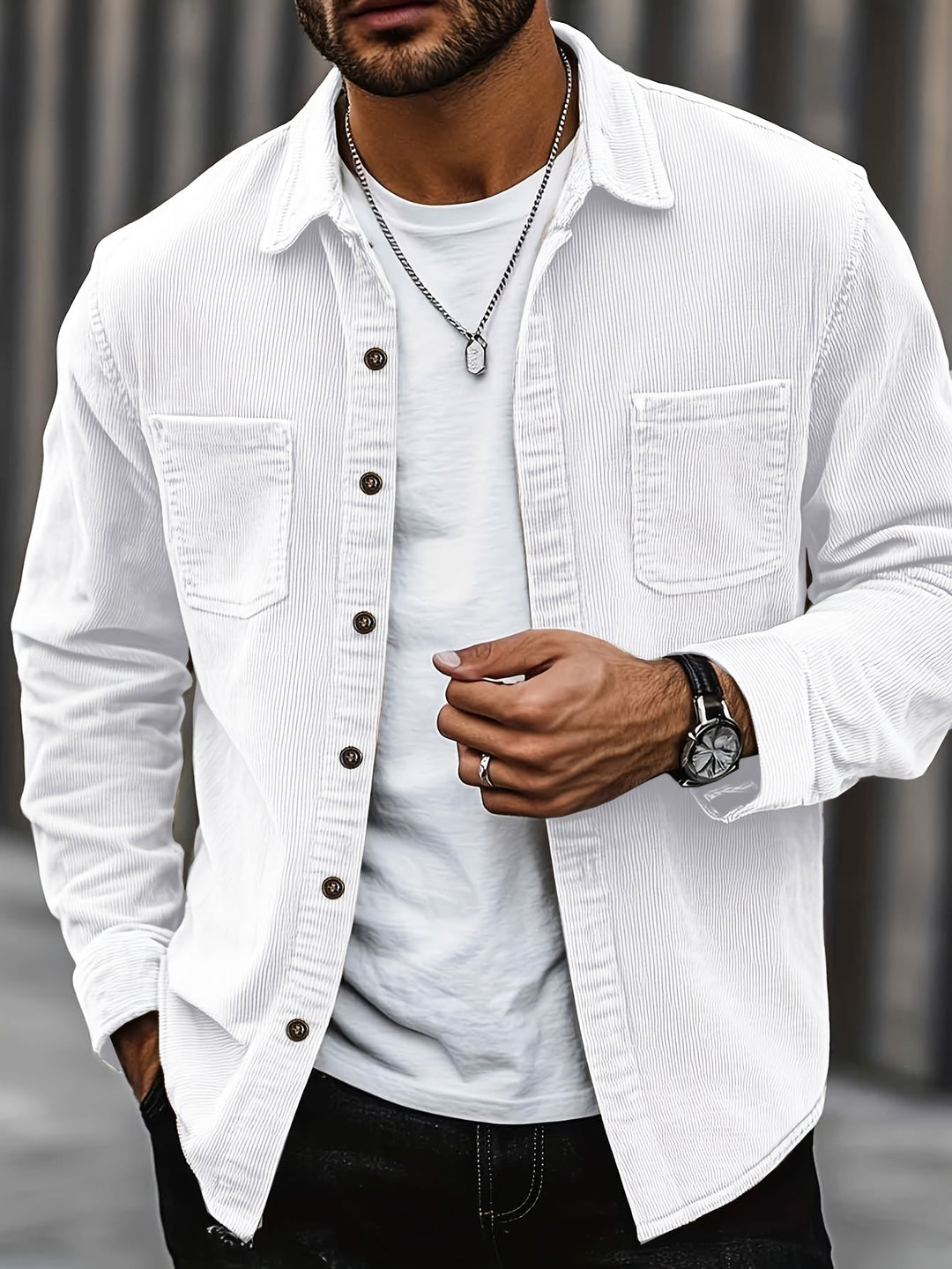 Johan | Herren Hemdjacke mit Knöpfen und Taschen