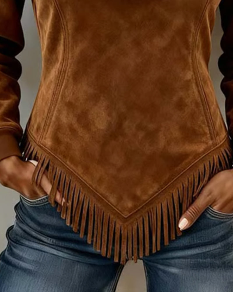 Halb-Zip Kragen Sweatshirt mit asymmetrischem Design und Fransenakzenten