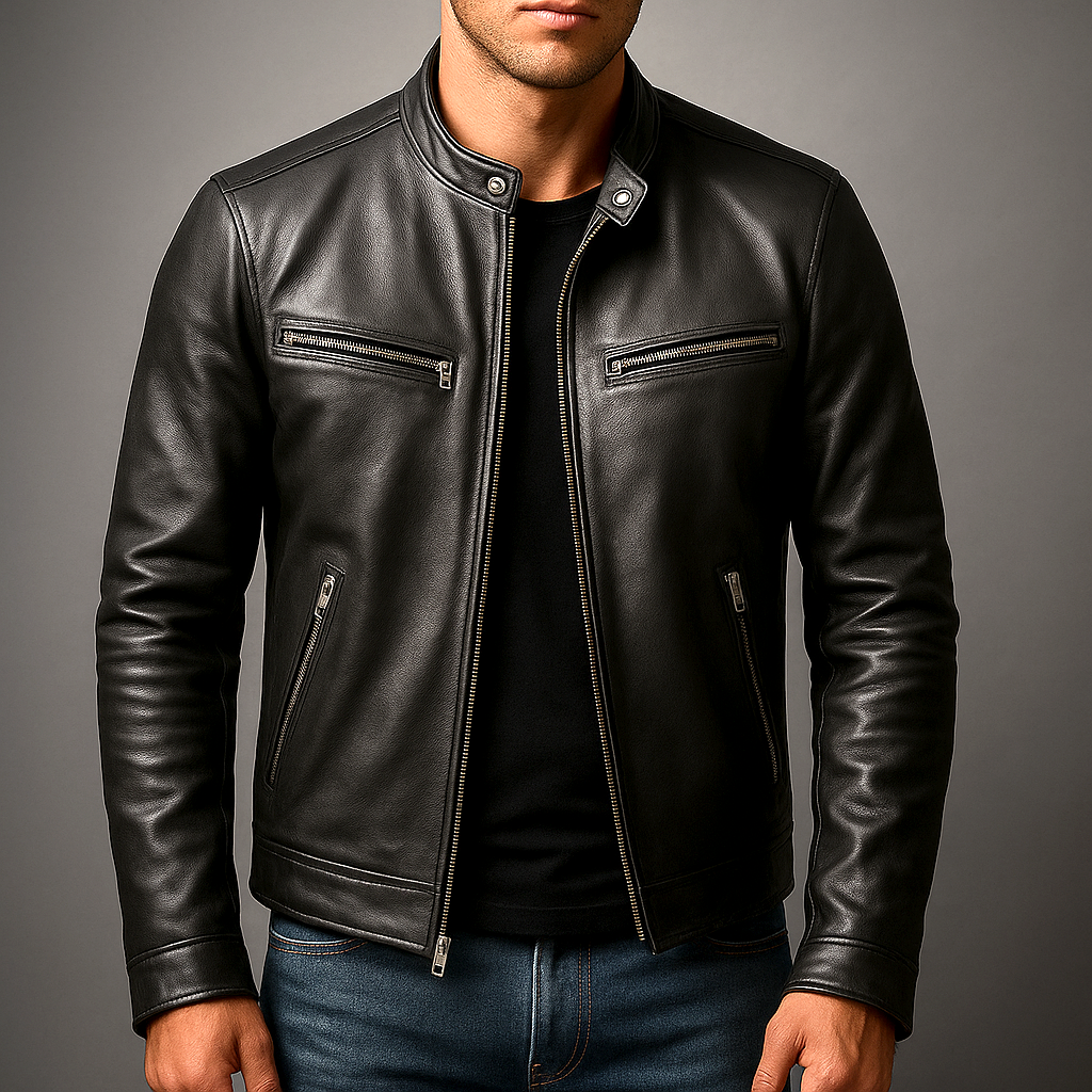 Herren Bikerjacke mit Reißverschluss und Taschen