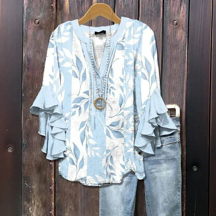 Leena™ - Vintage Blumen Rüschensleeve Bluse