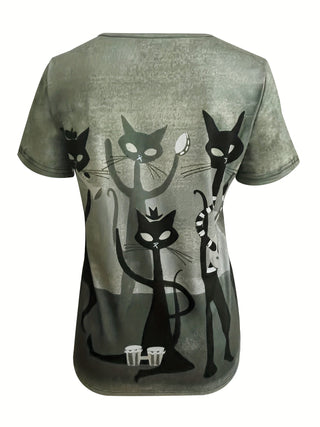 Sue™ - Lässiges T-Shirt mit Katzenmotiv
