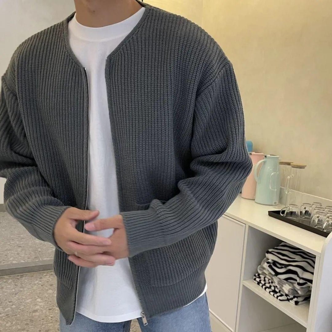 Seth - Fein gestrickter Herrenpullover mit Reißverschluss