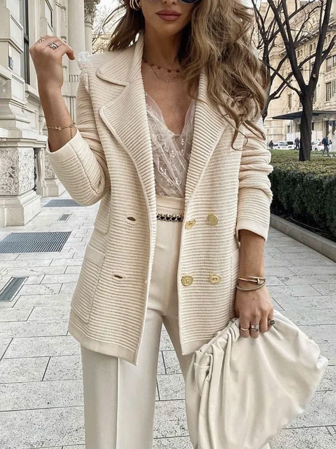 Damen Strickblazer mit doppelter Knopfleiste und Reverskragen