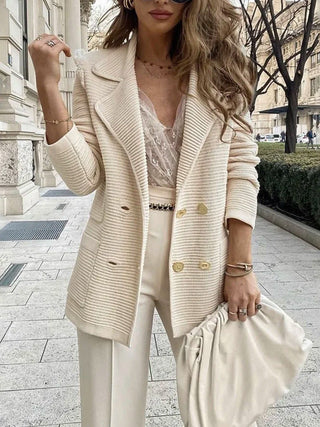 Damen Strickblazer mit doppelter Knopfleiste und Reverskragen