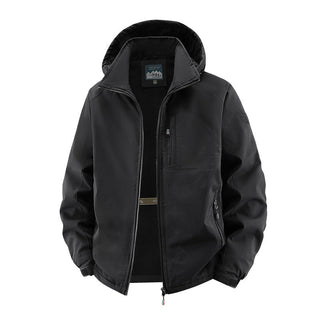 Herren Softshelljacke im Tactical-Stil mit versteckter Kapuze und Brusttasche