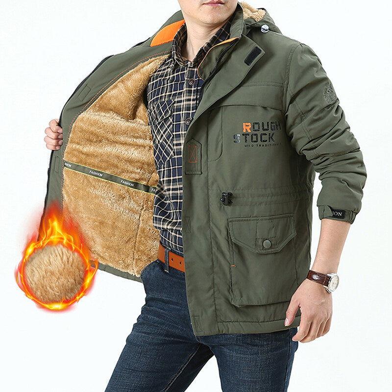 Herren Langarmjacke mit Kapuze, Knöpfen und Taschen