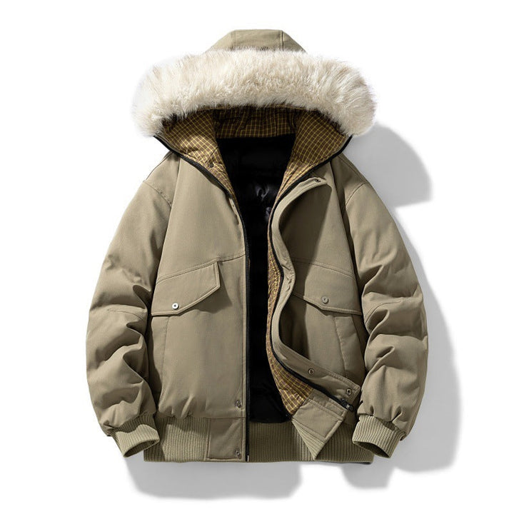 Herren wattierte Winterjacke mit Kapuze und abnehmbarem Kunstfellkragen