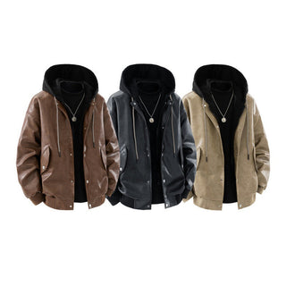 Herren Oversize-Bomberjacke mit Kapuze, Druckknopfblende und Taschen
