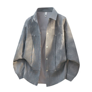 Herren Oversize-Hemdjacke in Acid-Wash-Optik mit Druckknopfverschluss