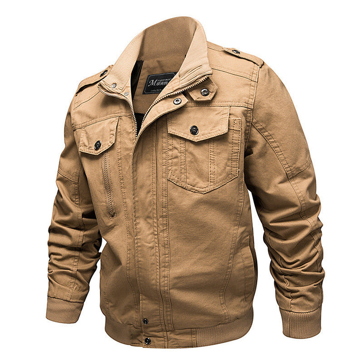 Herren Canvas-Fieldjacke mit Stehkragen und multifunktionalen Taschen
