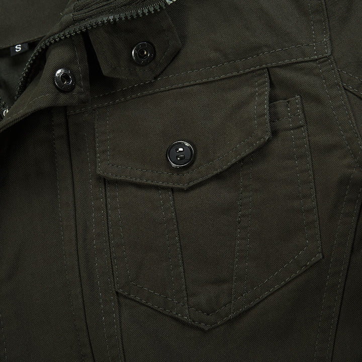 Herren Canvas-Fieldjacke mit Stehkragen und multifunktionalen Taschen