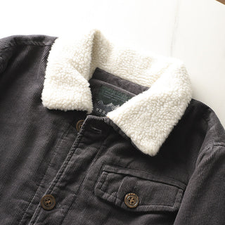 Herren gefütterte Cordjacke mit Teddykragen und Knopfleiste