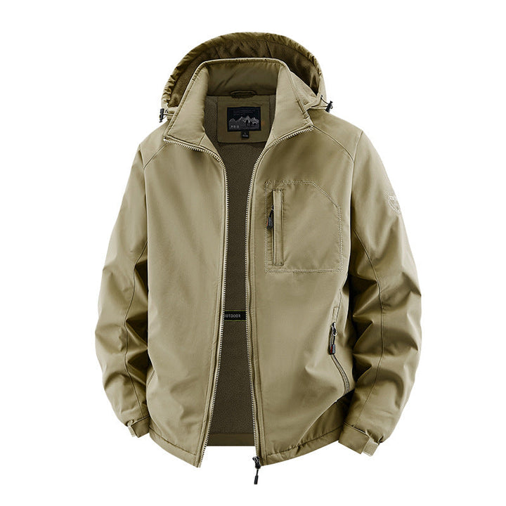Herren Softshelljacke im Tactical-Stil mit versteckter Kapuze und Brusttasche