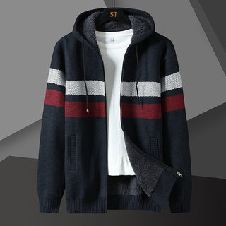 Herren Gestreifte Kapuzenjacke mit Kordelzug und Taschen