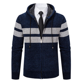 Herren gestreifte Kapuzenjacke mit Kordelzug und Taschen