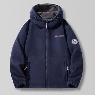 Herren Kapuzen-Fleecejacke mit hohem Haubenkragen und Reißverschluss
