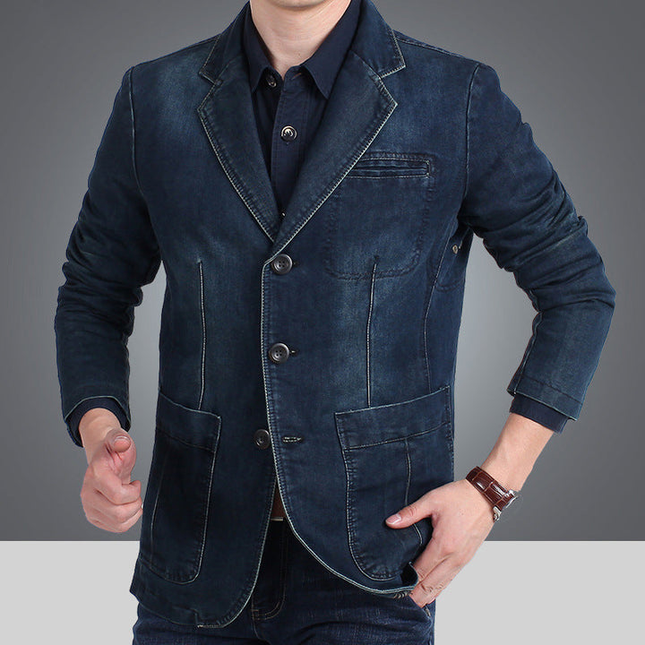 Herren Jeansblazer im schmalen Schnitt mit Used-Effekt und Taschen