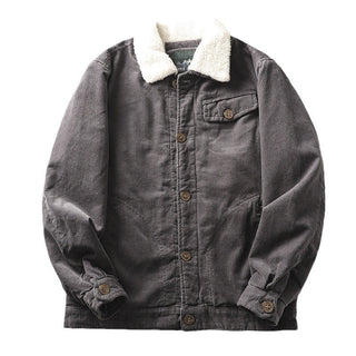 Herren gefütterte Cordjacke mit Teddykragen und Knopfleiste