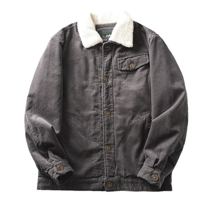 Herren gefütterte Cordjacke mit Teddykragen und Knopfleiste