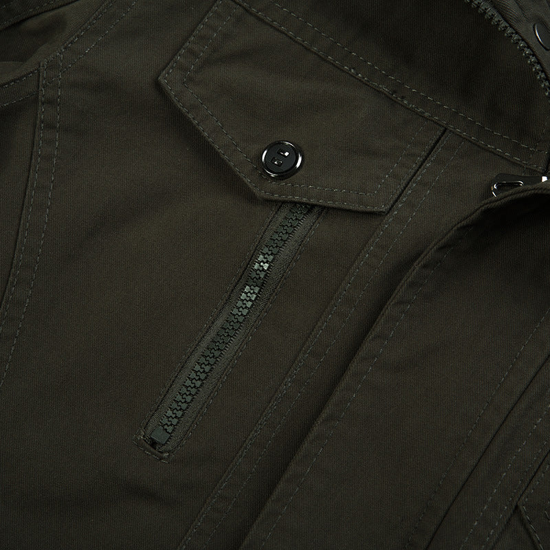 Herren Canvas-Fieldjacke mit Stehkragen und multifunktionalen Taschen