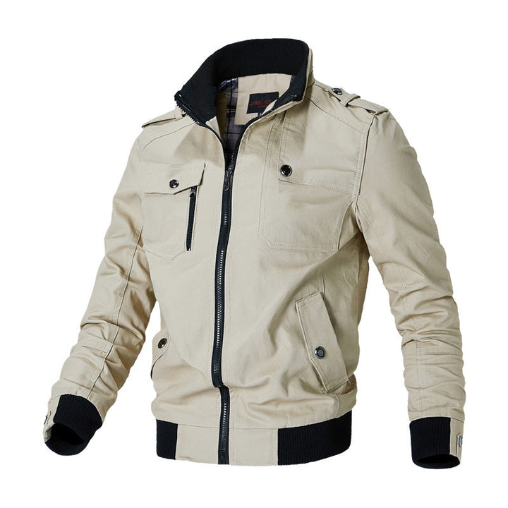 Herren Canvas-Bomberjacke mit Schulterklappen und Front-Reißverschluss