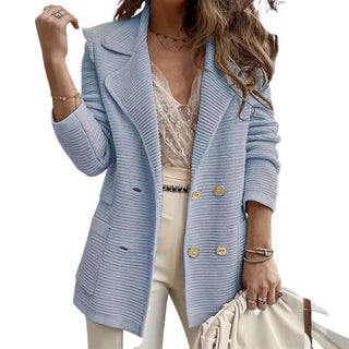 Damen Strickblazer mit doppelter Knopfleiste und Reverskragen