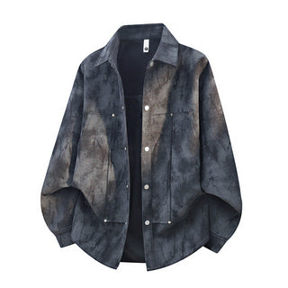 Herren Oversize-Hemdjacke in Acid-Wash-Optik mit Druckknopfverschluss