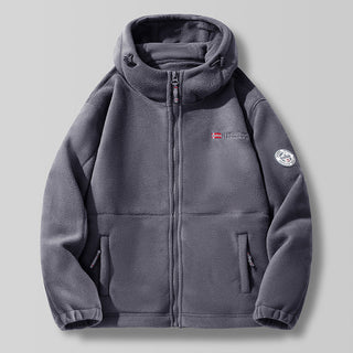Herren Kapuzen-Fleecejacke mit hohem Haubenkragen und Reißverschluss