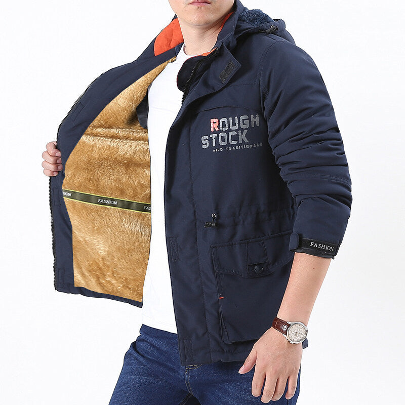 Herren Langarmjacke mit Kapuze, Knöpfen und Taschen