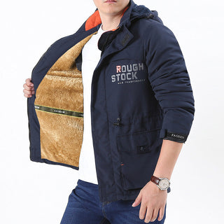 Herren Langarmjacke mit Kapuze, Knöpfen und Taschen