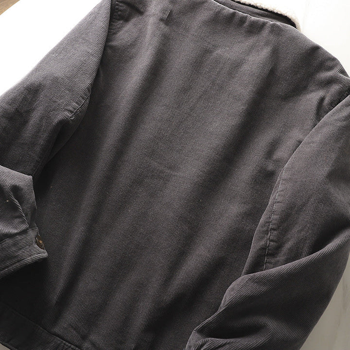 Herren gefütterte Cordjacke mit Teddykragen und Knopfleiste