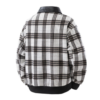 Herren karierte Overshirt-Jacke mit Kunstlederkragen und warmem Innenfutter