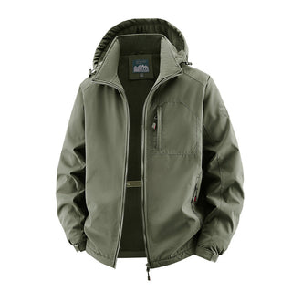Herren Softshelljacke im Tactical-Stil mit versteckter Kapuze und Brusttasche