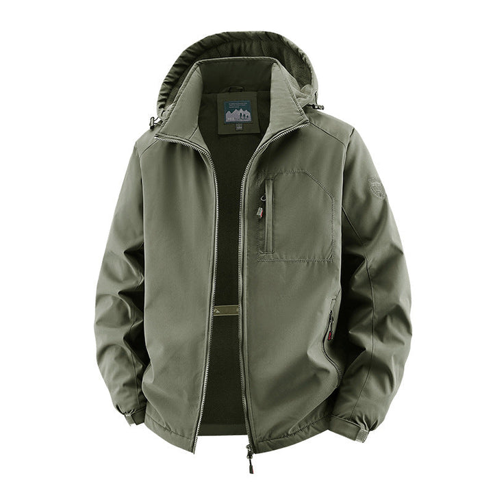 Herren Softshelljacke im Tactical-Stil mit versteckter Kapuze und Brusttasche
