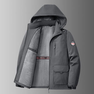 Herren gefütterte Softshell-Winterjacke mit Kapuze und Multifunktionstaschen