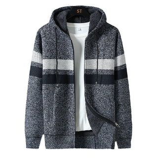 Herren Gestreifte Kapuzenjacke mit Kordelzug und Taschen