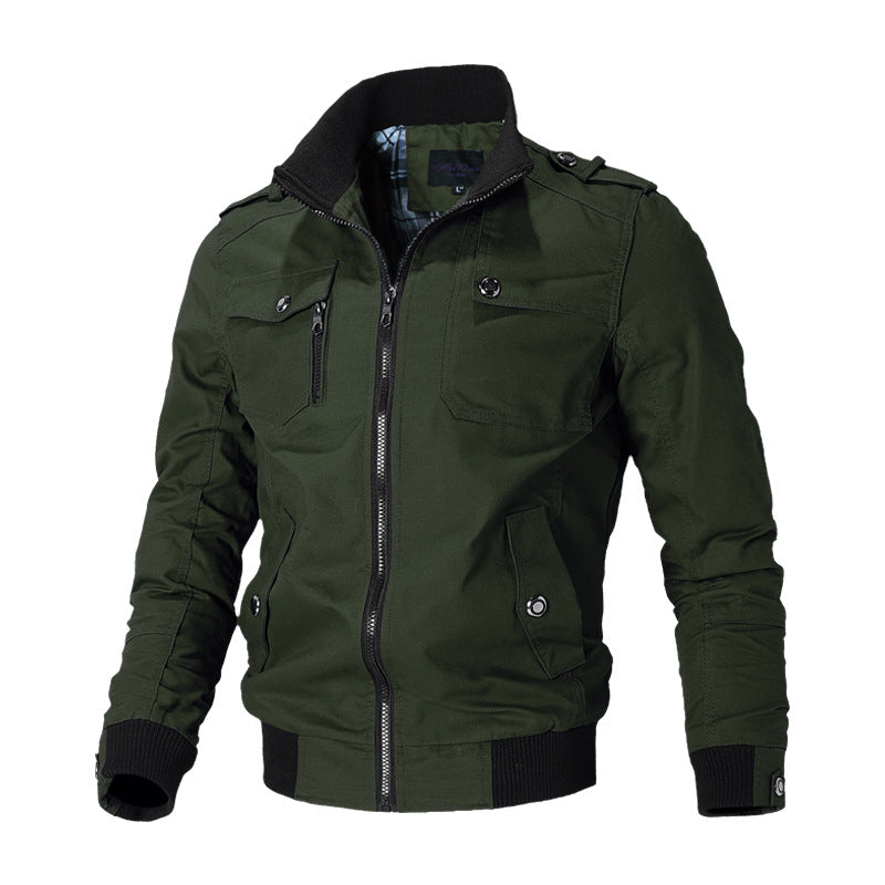 Herren Canvas-Bomberjacke mit Schulterklappen und Front-Reißverschluss